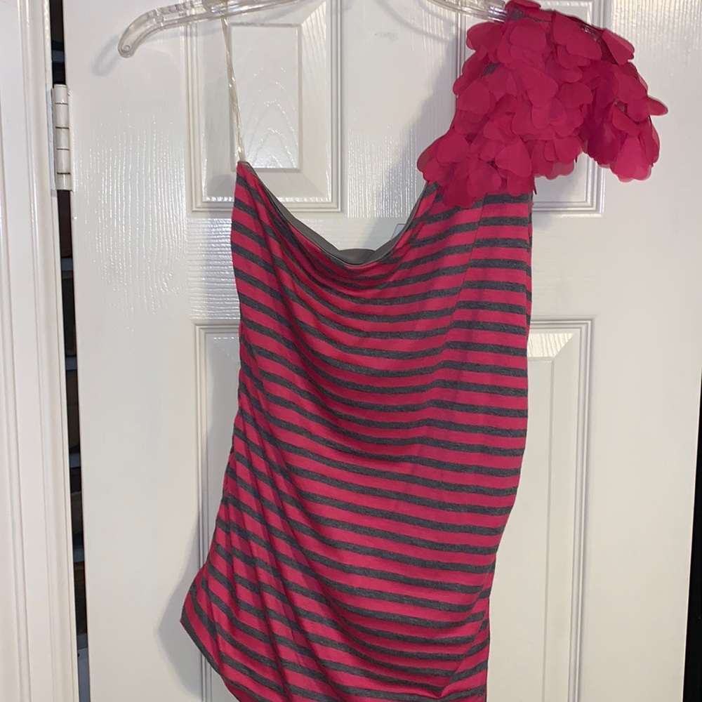 One shoulder top with floral shoulder!